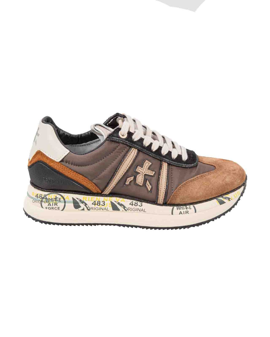 shop PREMIATA  Scarpe: Premiata sneakers "Conny" in mix di materiali tecnici e pellami. Modello con punta tonda.
Chiusura con lacci.
Logo sulla linguetta.
Caviglia imbottita.
Topponcino arricchito da una particolare stampa ripresa anche sulla linguetta.
Soletta in gomma.
Altezza Suola 4 cm.
Fusbet Interno 27 cm.
Composizione: SOLE: 85% EVA 15% PHYLON (PLASTIC MATERIAL) UPPER: 40% CALF LEATHER 30% PL 10% PA 10% PU 10% PC LINING: 100% GOAT LEATHER.
Made in Vietnam.. CONNY-6492 number 7251888